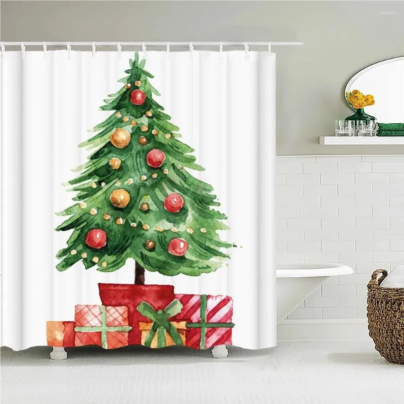 Cortinas de chuveiro Corte de tecido de feliz Natal de alta qualidade Banho de árvore de desenhos animados para a decoração do banheiro com ganchos