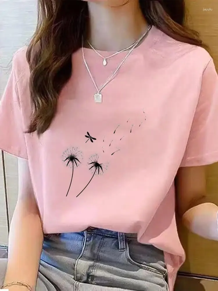 Women's T Shirts Dragonfly Dandelion Trend Clothing Graphic T-shirt Tee Top Fashion Summer O-neck Print Short Sleeve Shirt Women Clothes