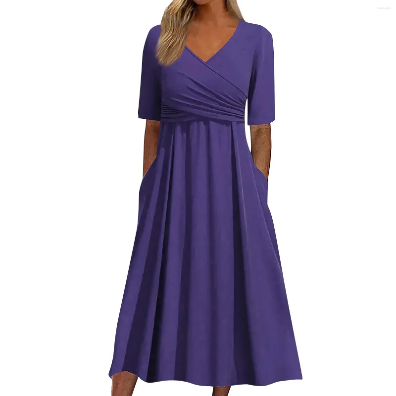 white long sleeve short flowy dress Women's Round Neck Smocked Short Sleeve Casual Dress Swing Flowy Ruffl –  Trendy ShopLand main image 0