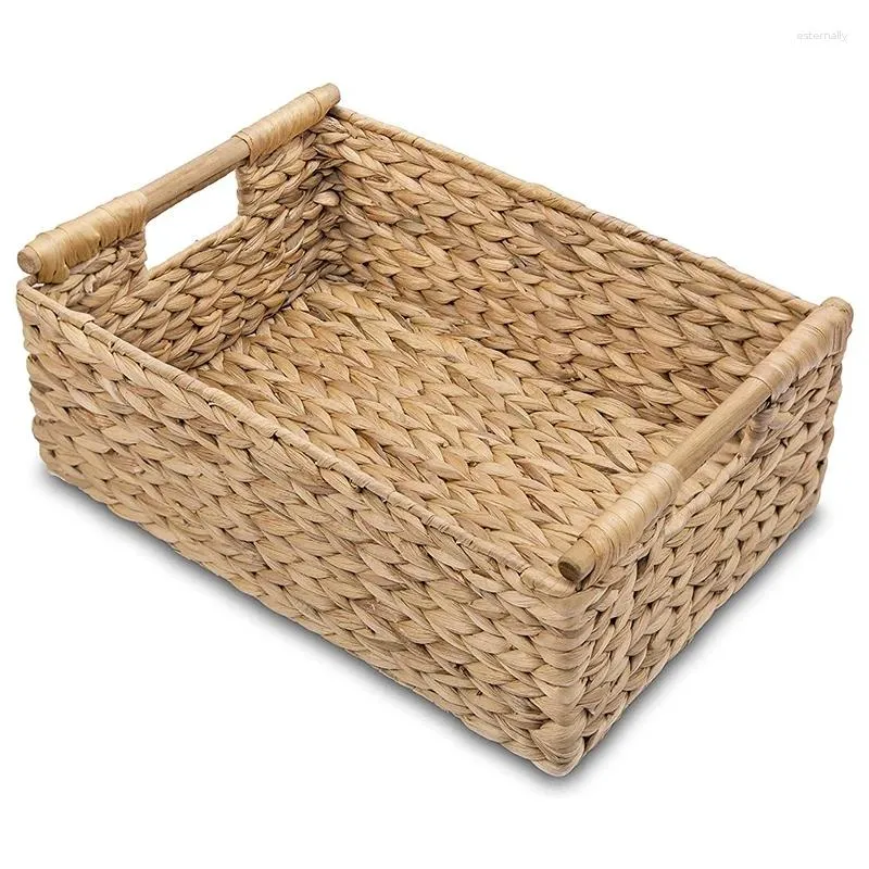 Sacs de rangement petits paniers en osier pour organiser un panier de jacinthe de salle de bain avec poignée en bois