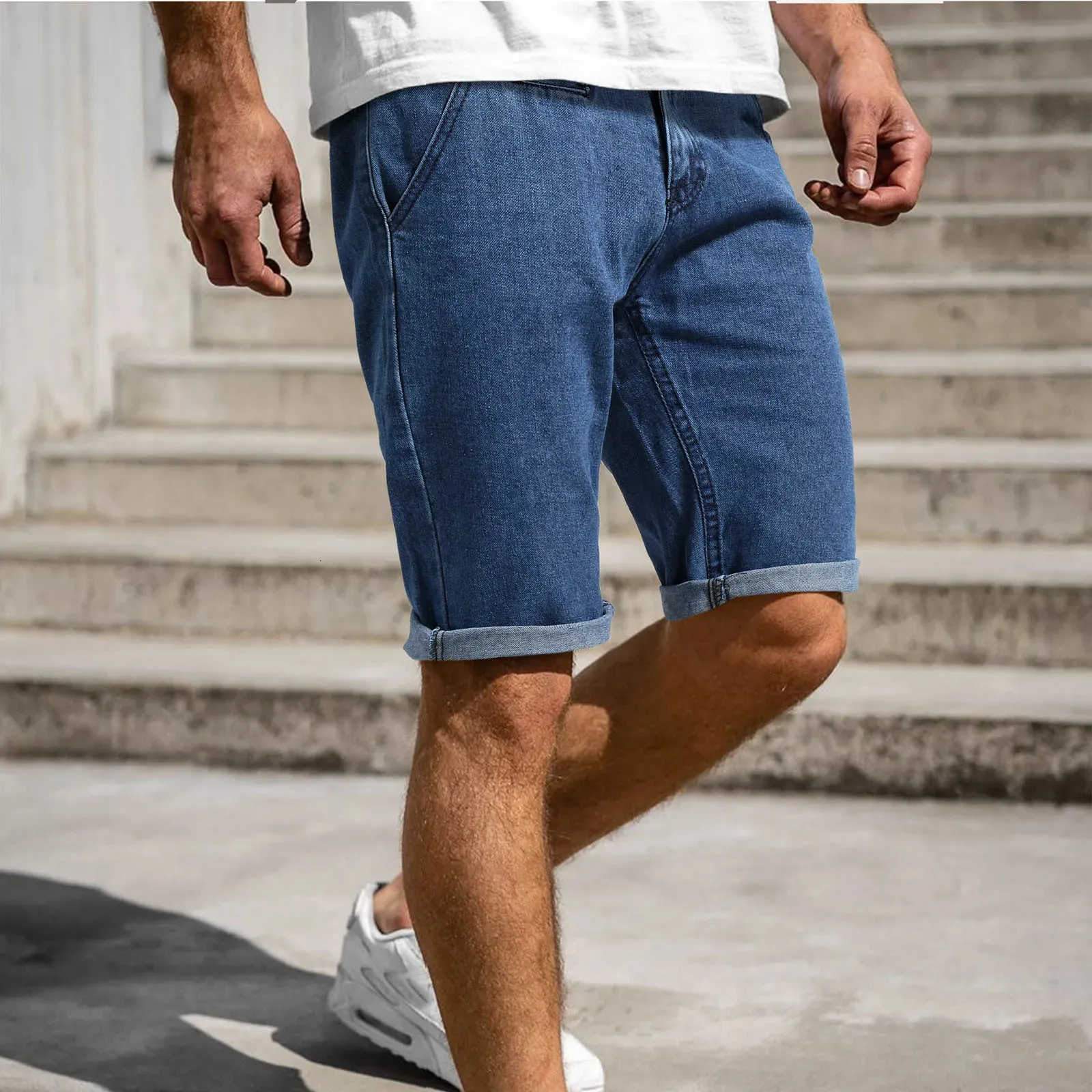 Summer Mens Slim Fit blue Short Jeans Fashion Vintage Denim Shorts Blue Short Pants Male Brand Clothes with pocket 240410