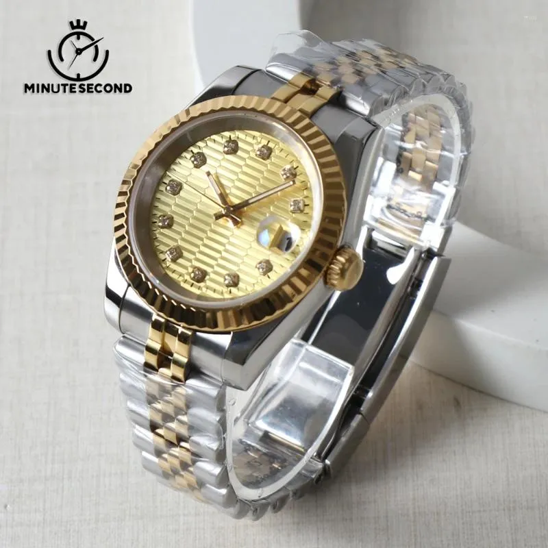 Montre-bracelets MinutesConde NH35 Golden Watch Date Window Gold Dial 39 mm Mouvement mécanique automatique LUMES MAINS 5BAR IMPHERINE