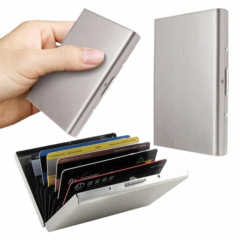 Porta della carta di credito in acciaio Stainl uomini Slim Anti Protect Travel ID Cardholder Women Wallet RFID Metal Case Porte Carte B8ft#