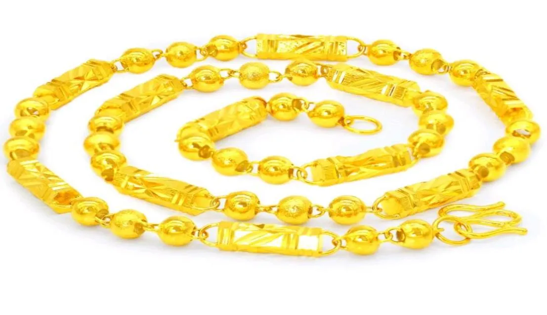 24 Inch 24K Gold Plated Buddha Beads Chain Necklace for Mens Yellow Copper Hexagon Neck Chains Jewelry7772883