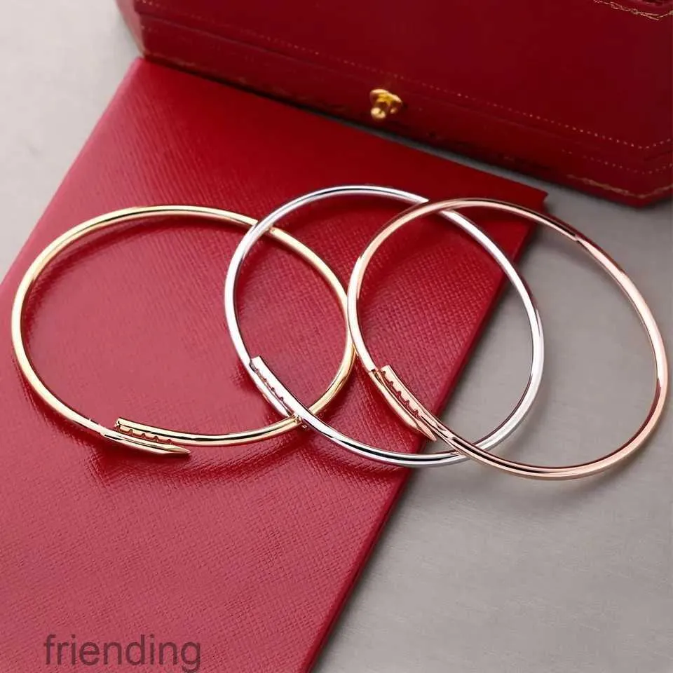 Nieuwe luxe designer armband 3 mm dunner nagel mode unisex manchet paar bangle goud titanium stalen sieraden valentijnsdag cadeau a3s1 4swp