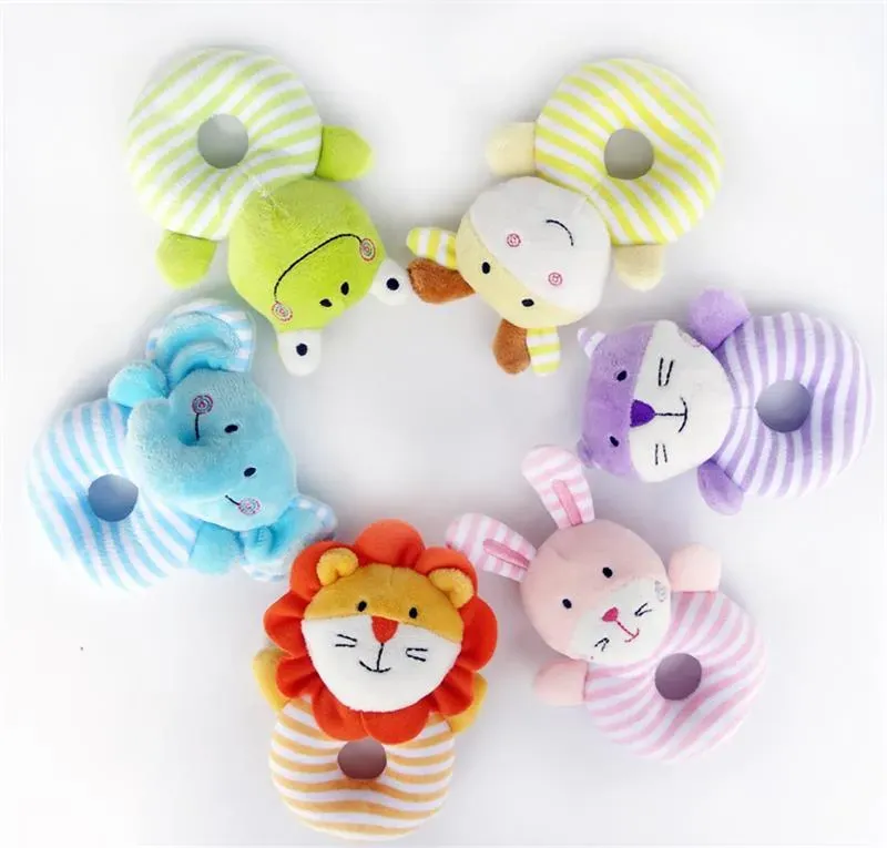 Baby Rattle Toys Cute Soft Stuffed Cartoon Animal Handle Plush Doll Music Rattle Toy Newborn Handbells