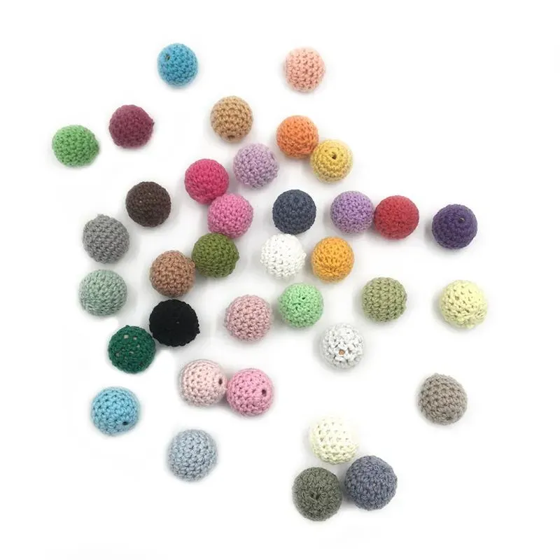 Wooden Teether 20mm Polychrome Crochet Round Beads Food Grade Chew DIY Handmade Necklace Accessories Baby Teether