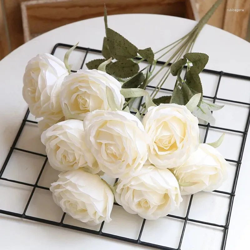 Decorative Flowers Artificial 9-Head Rose Bouquet Home Furnishing El Wedding Party Restaurant Desktop Flower Arrangement Decoration