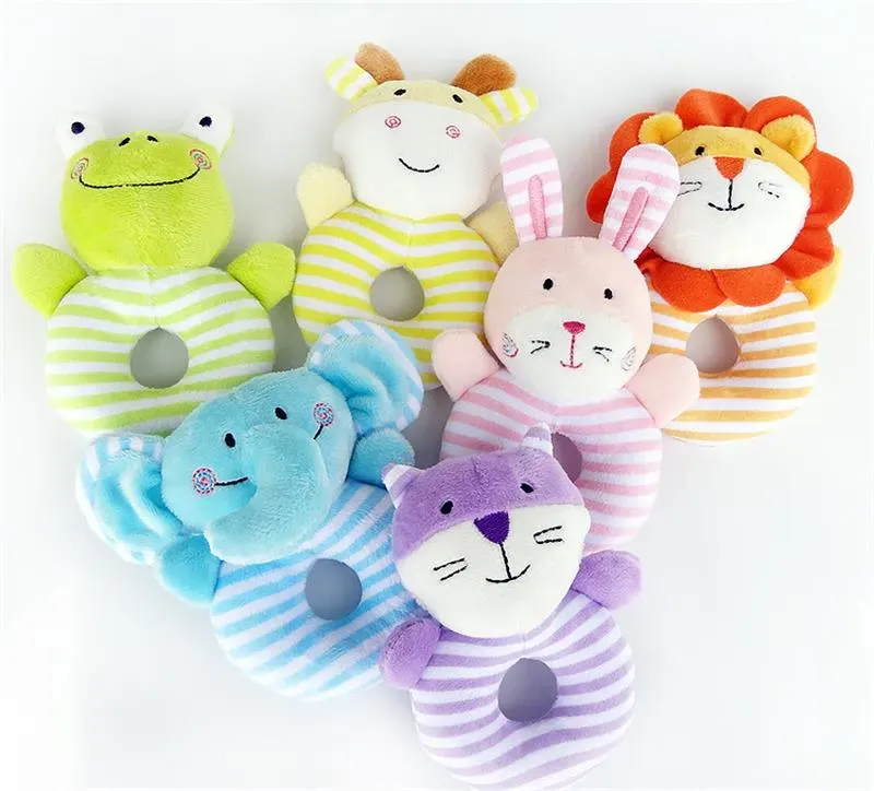 Baby Rattle Toys Cute Soft Stuffed Cartoon Animal Handle Plush Doll Music Rattle Toy Newborn Handbells