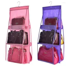 Storage Bags 6 Pocket Hanging Handbag Organizer For Wardrobe Closet Transparent Bag Door Wall Clear Sundry Shoe With Hanger Pouch