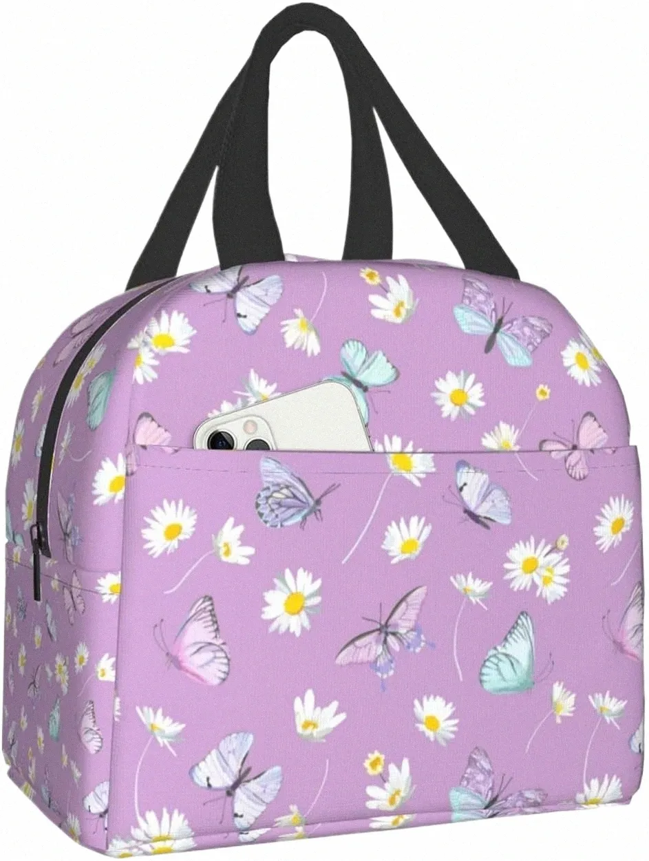 Daisy FRS Butterfly Purple Lunch Bag Travel Work Bento Cooler återanvändbar Tote Picknicklådor Isolerade Ctainer -väskor för kvinnor 80gn#