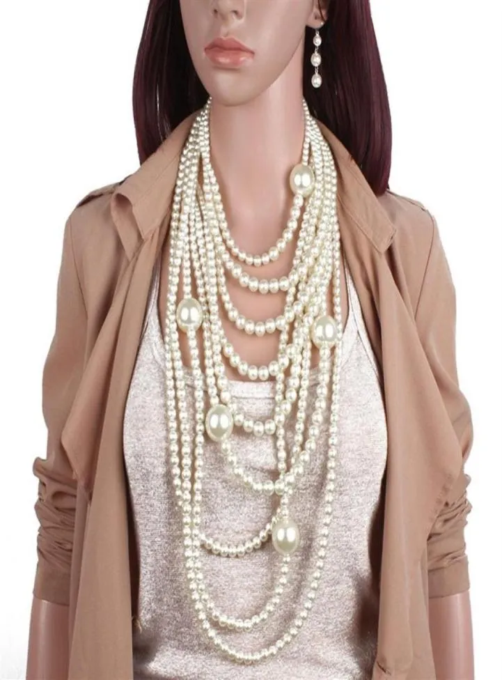 FY Europe et les États-Unis Fashion Exagération Collier multicouche Perle Long Pull-pull bijoux Y200730244J6097476