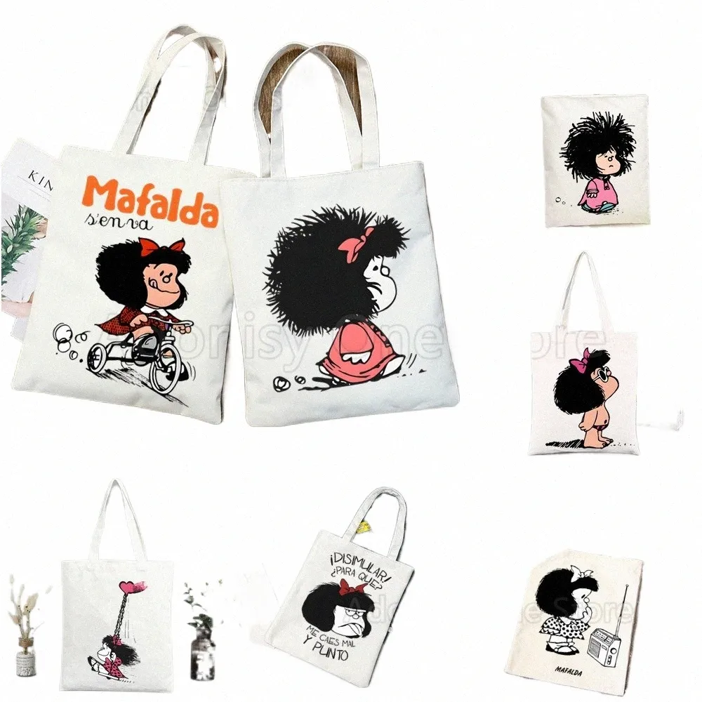 Mafalda Woman Shop Tags Tote Bag Beach Tas Shopper Tassen Handtassen Hoge capaciteit canvas schoudertassen F5zo#