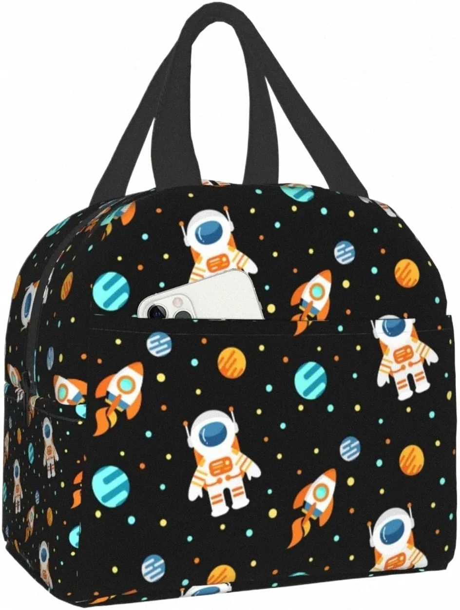 Sac à lunch Space Astaut pour enfants garçons filles planètes noires Universe Isulate plus fraîche Boîte à lunch pour le travail scolaire Picnic Beach 47E4 #