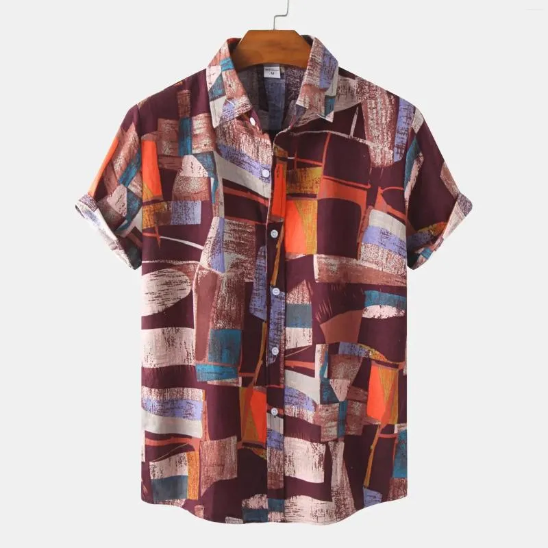 Men's Casual Shirts Personalized Patchwork Print Pattern Fashion Design And Women's Short-sleeved Tops Button-down Shirt