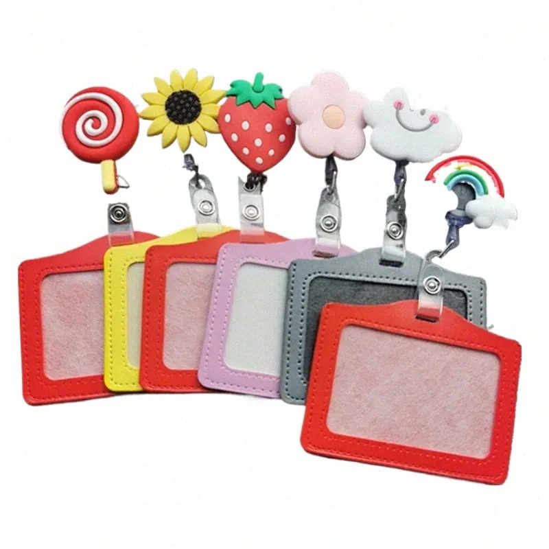 Ny design 1 bit toppkvalitet PU ID -kort täcker kreditkortsfall Fi Strawberry Rainbow Sunfrs Studenter ID -korthållare F6RW#