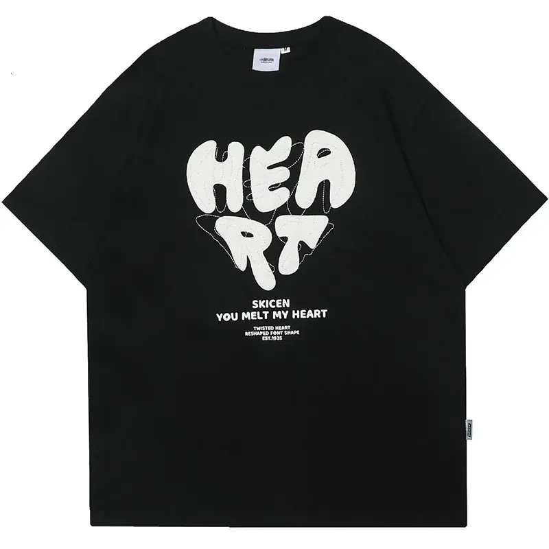 Harajuku Men TシャツハートスポーティーTシャツ90S夏の半袖TシャツカジュアルティーY2Kヒップホップストリートウェアトップ240416