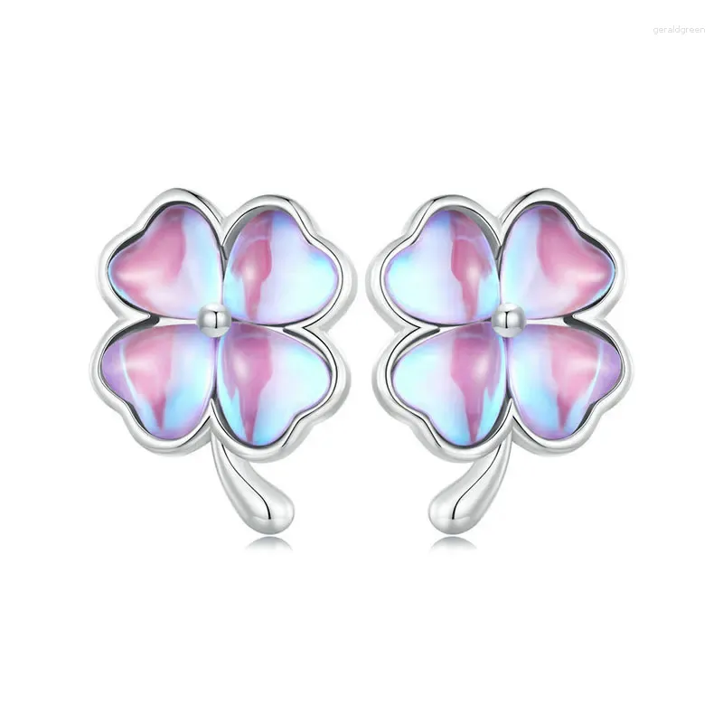 Stud -oorbellen Zelfproduct Origineel 925 Sterling Silver Glaygrass Charms Blue Pink Fantasy Gradient Four For Women