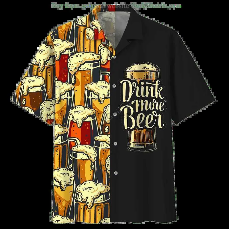 Chemises décontractées pour hommes Hawaii Y2K Shirt 3d Imprimer bière courte-couches de la plage cubaine Wear Time Time Vintage Style pour hommes et femmes 240417