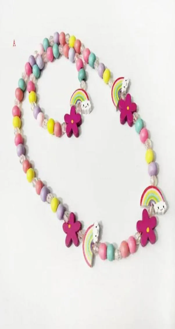 5 styles kids necklace sets Rainbow Charm Beads bracelet accessory Colorful beads Bird Flower kids girl Birthday Jewelry gift7220854