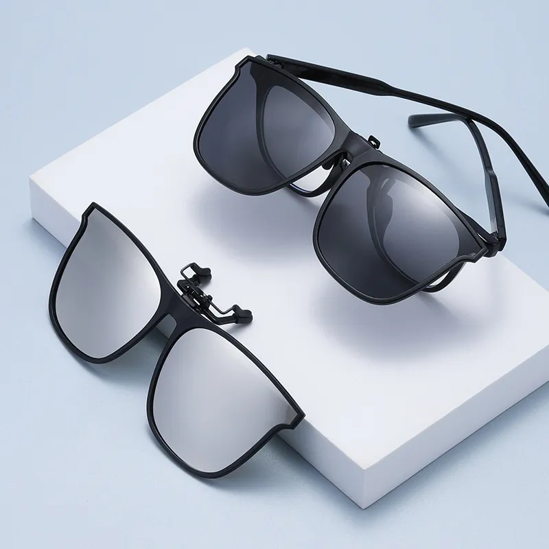 Novos óculos de sol de clipe de quadro TR, óculos de sol polarizados da moda, miopia masculina e feminina de grande estrutura, óculos de sol de clipe