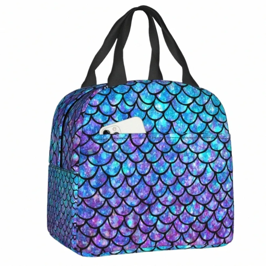 luxury Mermaid Scales Print Lunch Bag For School Work Picnic Leakproof Thermal Cooler Insulated Lunch Box For Women Children 76ie#