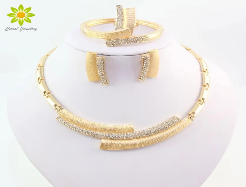 Mode Hochzeit Brautkristall -Strass -Schmuckstücke afrikanische Perlen Dubai Gold Farb Statement Schmuckkostume3713522