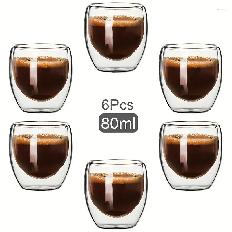 Kieliszki do wina 2/4/6pc 80 ml/250 ml/350 ml/450 ml podwójny szklanki ścienne Kubek cieplny Izolacja przezroczystą herbatę Puchar Mini Whisky Espresso Coffee