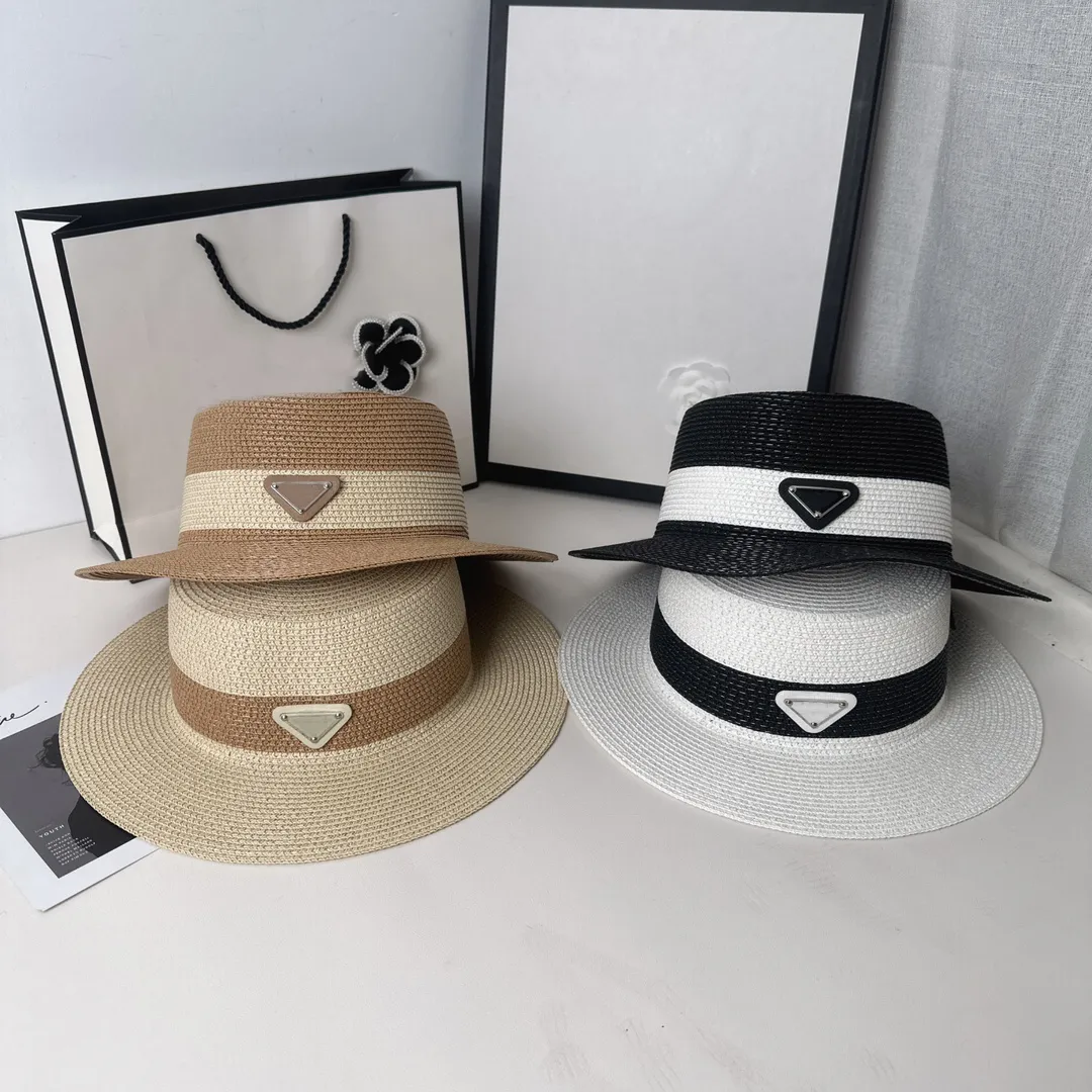 Inverted Triangle Straw Hat for Woman Designer Beach Hats Summer Grass Braid Luxury Mens Flat Fitted Bucket Hat Bob Vacation Sunhats Casquette