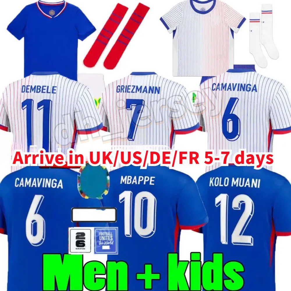 2024 Euro Cup Frenchs Home Away Jersey Mbappe Soccer Jerseys Frenchs Dembele Coman French Maillot de Foot Griezmann Player Player Football Kirt Men Kids Uniforme