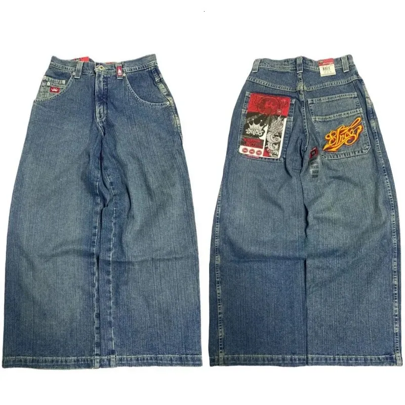 Y2k kleding laadbroek mannen jnco geborduurd hoogwaardige jeans hiphop streetwear baggy harajuku vintage wide been 240403