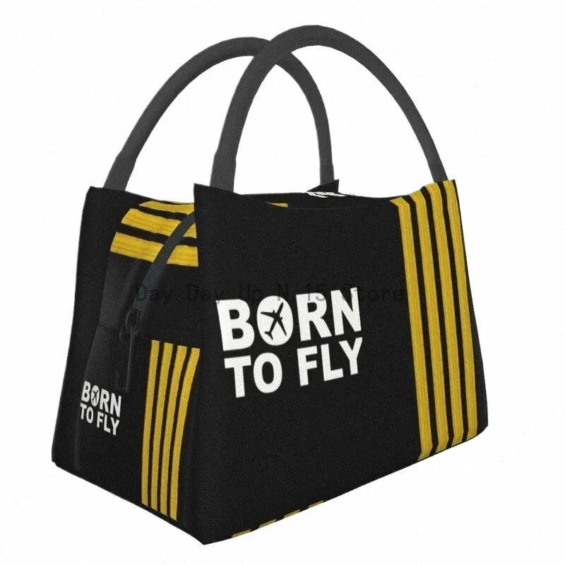 born To Fly Flight Pilot Thermal Insulated Lunch Bag Aviati Aviator Captain Lunch Tote Box for Women School Picnic Food Bags c3wx#