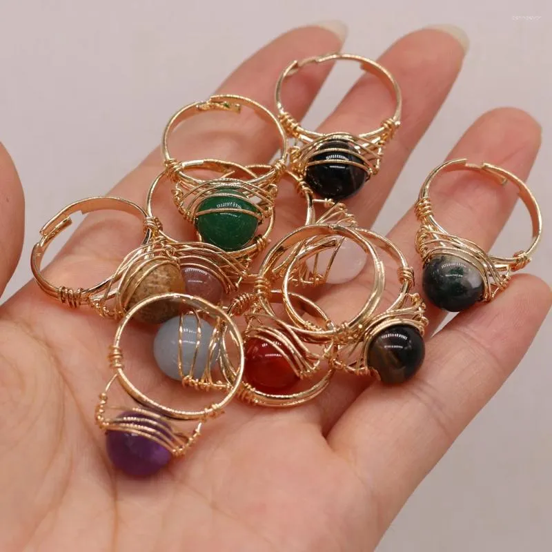 Anillos de racimo AGATES NATURALES Piedra abierta de aleación de zinc ajustable bordes para mujeres Joya de boda de dedo regalo al por mayor de 10 mm