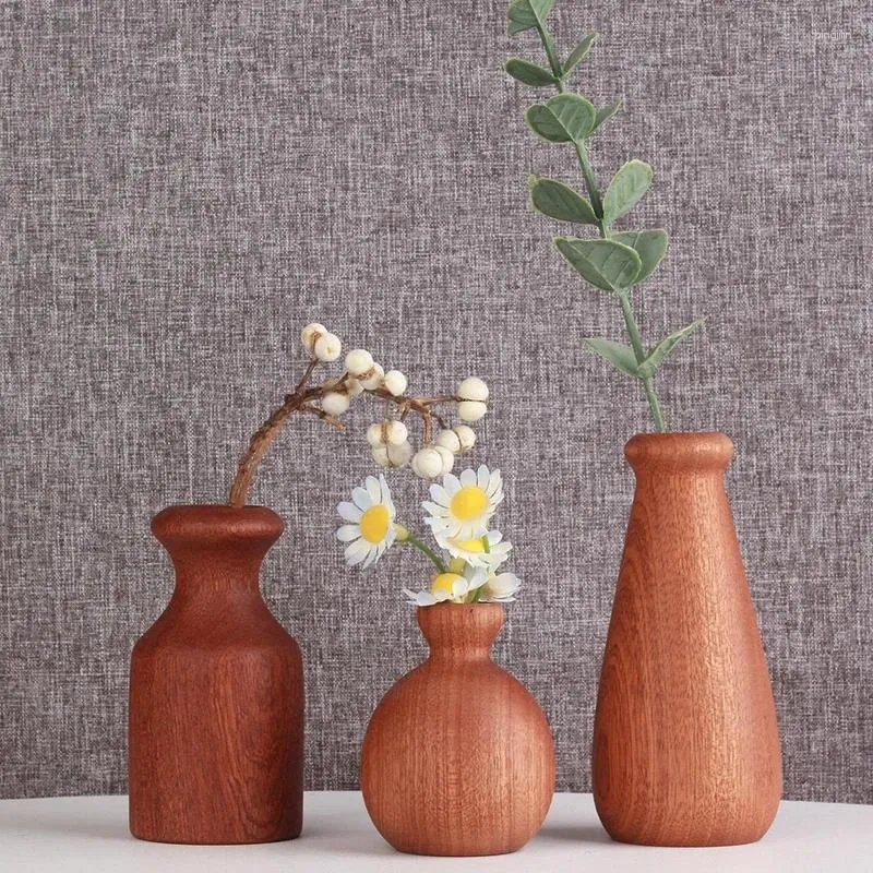 Vasen 2024 Ebony Holz Vase Wohnzimmer getrocknete Blumen Pflanzen feste Holzköpfe Home Office Schreibtisch Dekoration Zubehör