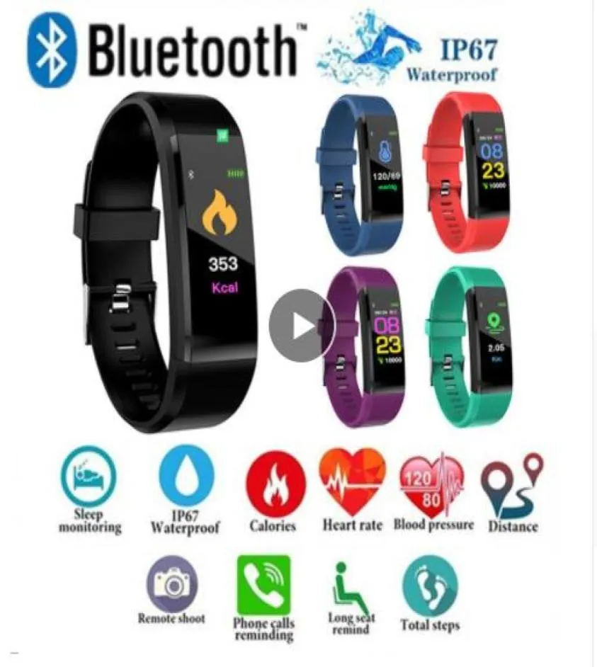 Novo id115 mais tela colorida Smart Bracelet Sports Pedômetro Relógio Fitness Running Walker Tracker Coração Pedômetro Smart Band1651375