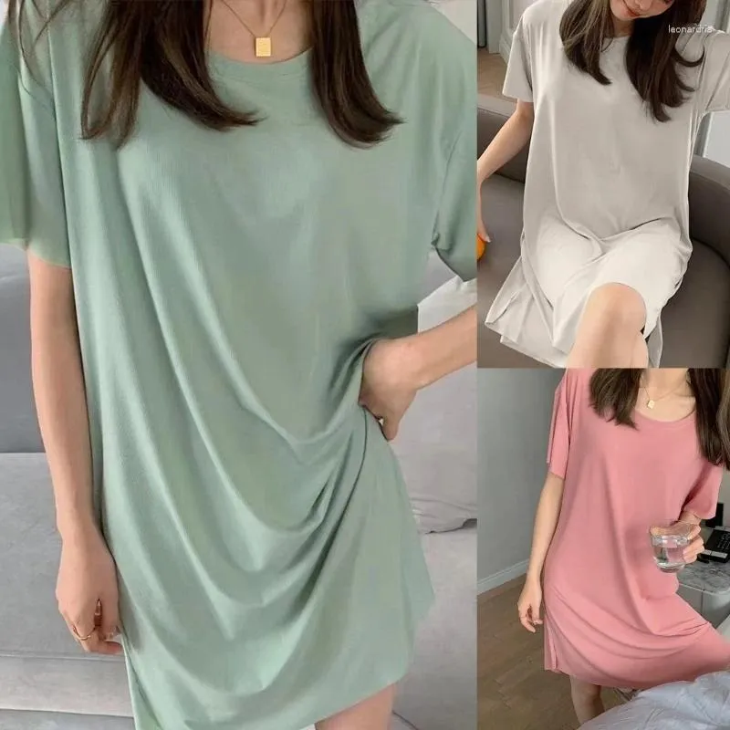 Женская одежда для сна Женщины с коротким рукавом негабаритное платье для футболки с твердым цветом a-line