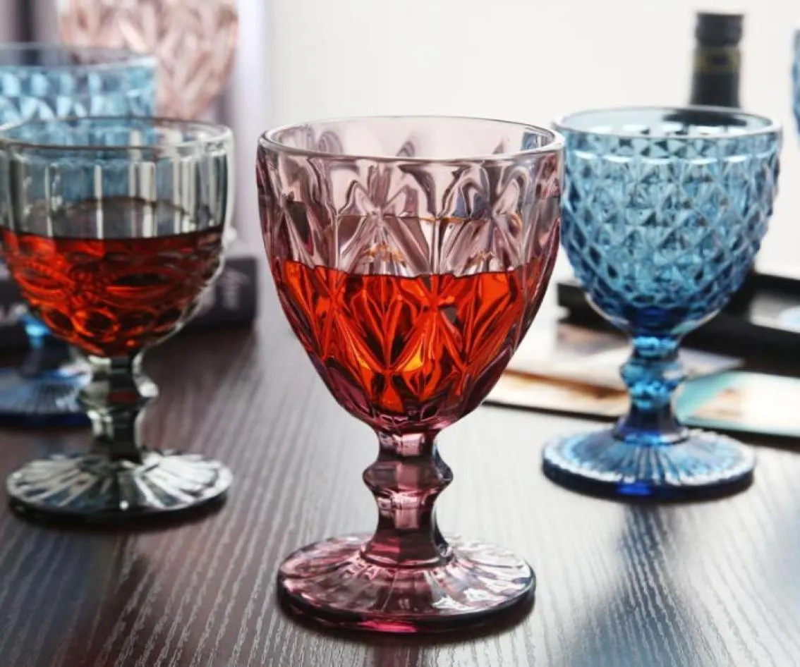 Wine Glasses 240ml 300ml 4colors European style embossed stained glass wine lamp thick goblets2331137