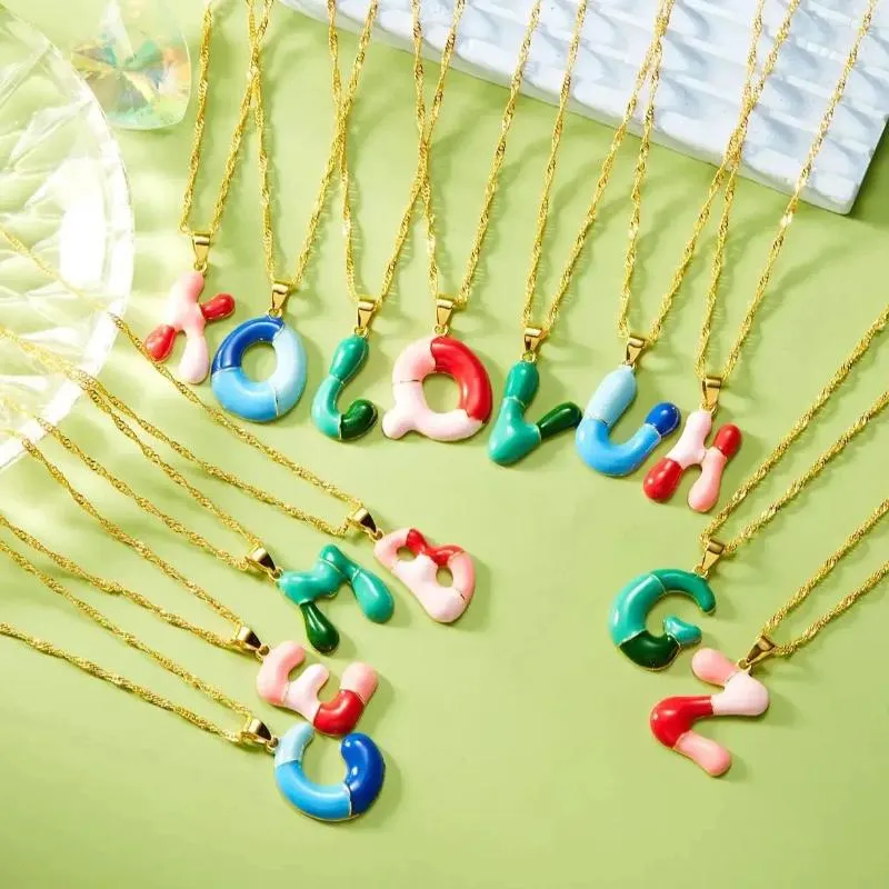 Choker Cute Sweet Candy Colors 26 Letter Necklaces For Women Men Drip Oil Alphabet A-Z Initials Pendant Necklace Aesthetic Jewelry Gift
