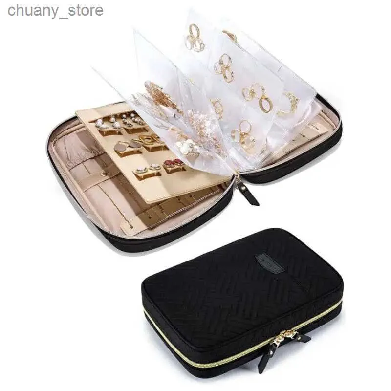 Accessories Packaging Organizers New Large Capacity Jewelry Box with Loose Leaf Storage Bag Portable Travel Earrings Ring Necklace Organizer Jew Y240423 0291