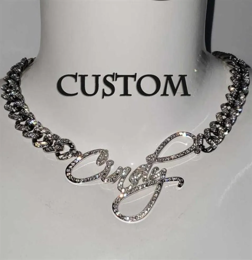 Custom Stainless Steel Word and Name Necklace 1 2 Cm Cuban Rhinestone Chain Miami Men039s Women039s Links Hip Hop Jewelry2142566575