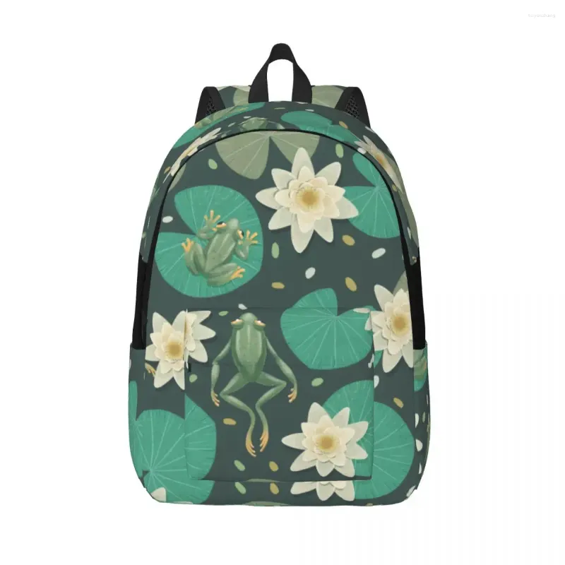 Backpack Men Women Large Capacity School For Student Beautiful Gothic Frogs And Water Lilies Bag
