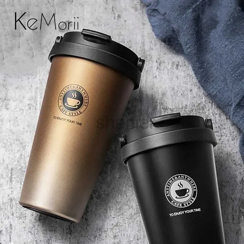 Tazze da viaggio da viaggio da 500 ml tazza di caffè a doppia parete a prova di perdite thermos tazza in acciaio inossidabile bicchiere in acciaio inossidabile con coperchio e manico 240417