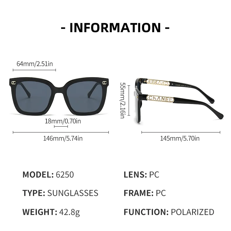 Designer channel Sunglasses for women Classic letter polarized Eyeglasses square frame Outdoor Sun Glasses For Man Woman Sexy Travel Glasses Mix Color Optional