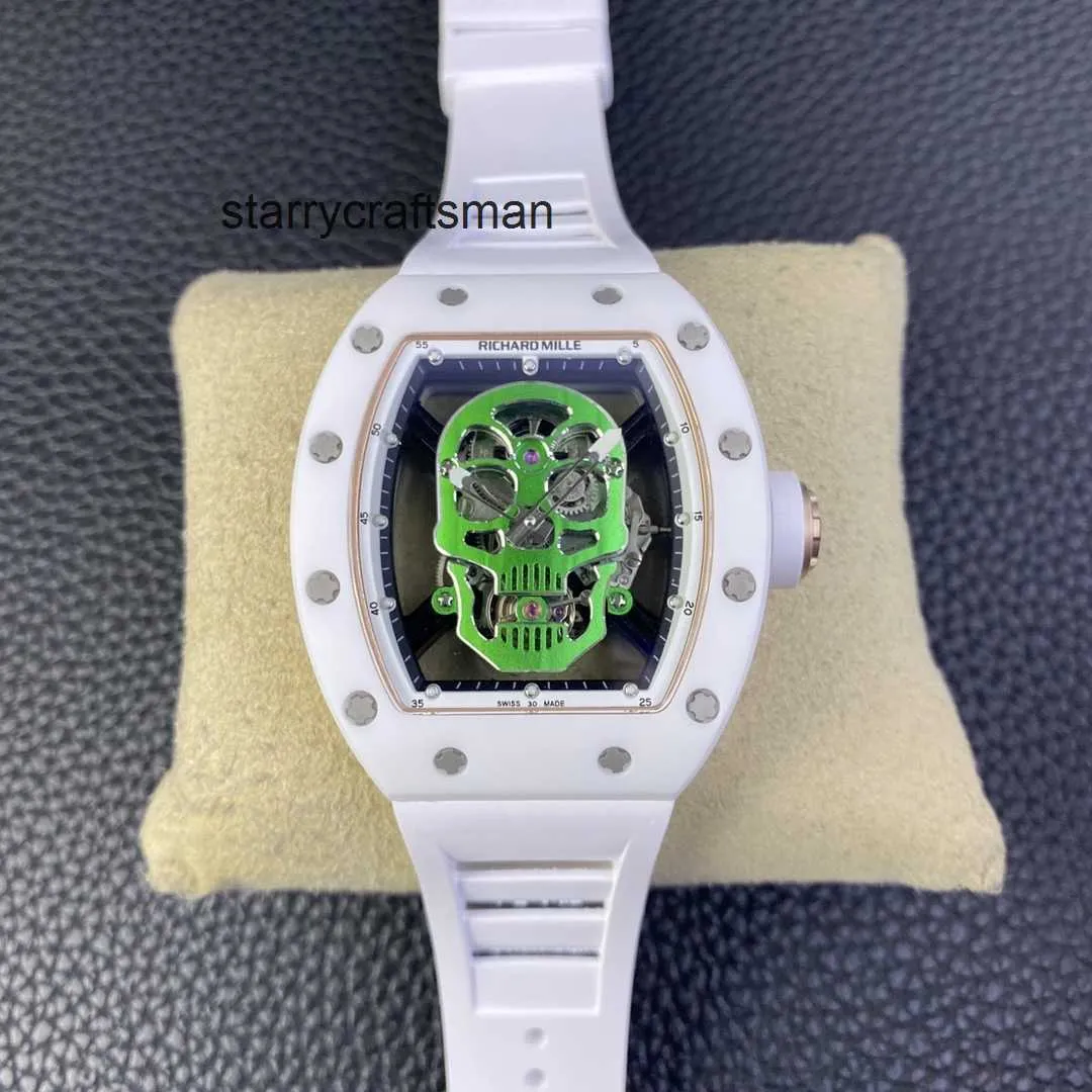 Les hommes regardent un homme mystérieux Watch Designer RM52-01 RM052-01 Superclone Skull Active Tourbillon Skull Wristwatch Hollowed Out Full-Automatique