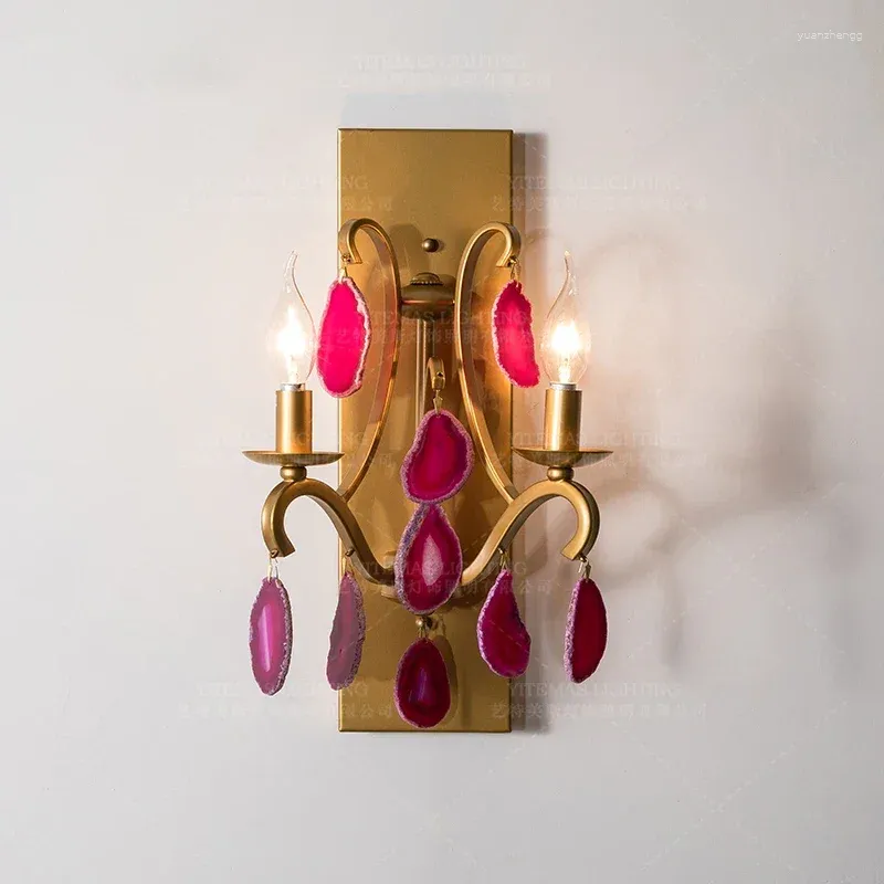 Wall Lamps Pink Agate Gold Sconces Lighting Hallway Bedroom Antique Lights Modern Home Decorative Nordic Loft