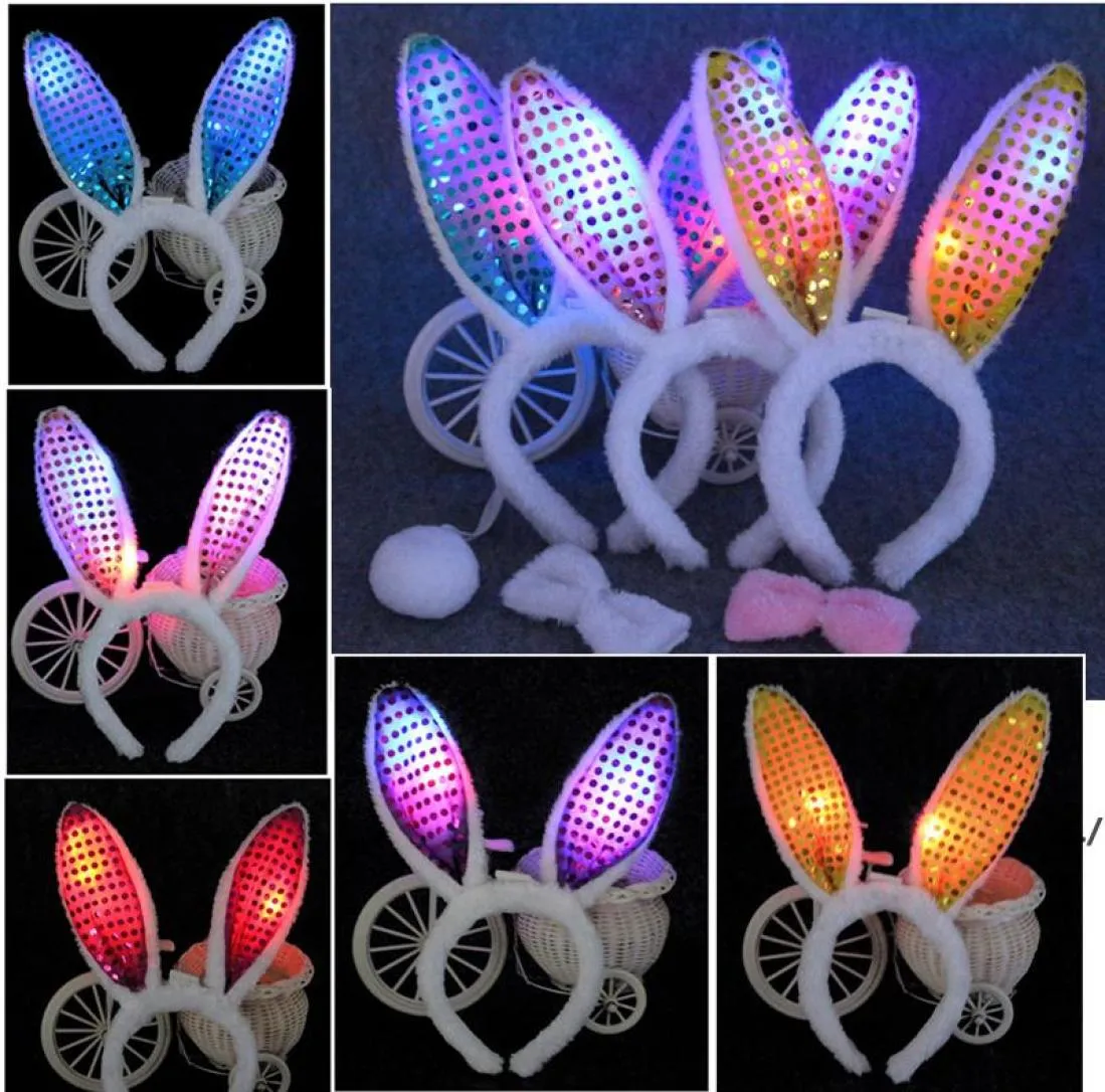 LED -lampan blinkande fluffiga kaninöron Huvudbands paljetter Huvudbanan Bunny Ears Kostymtillbehör Cosplay Christmas Party Supply Fab117029854