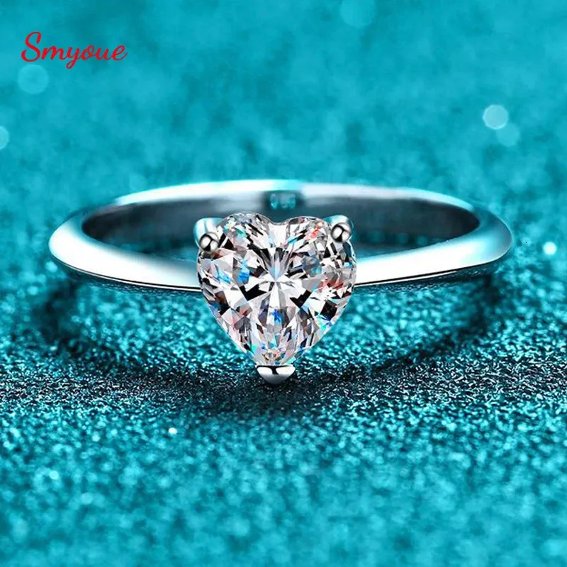 Smyoue Heart Cop 052ct Anello di fidanzamento reale Solitaire Spolkling Simulato Diamond Wedding Cand for Women 925 Silver 240417