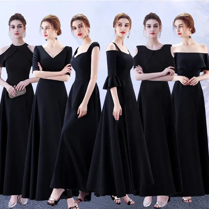 Party Dresses Black Long Sweat Lady Girl Women Princess Bridesmaid Banquet Ball Prom Performance Dress Gown