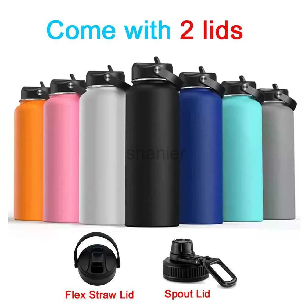 Tasses personnalisées 18oz 32 oz 40oz bouteille d'eau sous vide de grande capacité avec 2 couvercles en acier inoxydable large bouche hydroes thermos thermos fid 240417