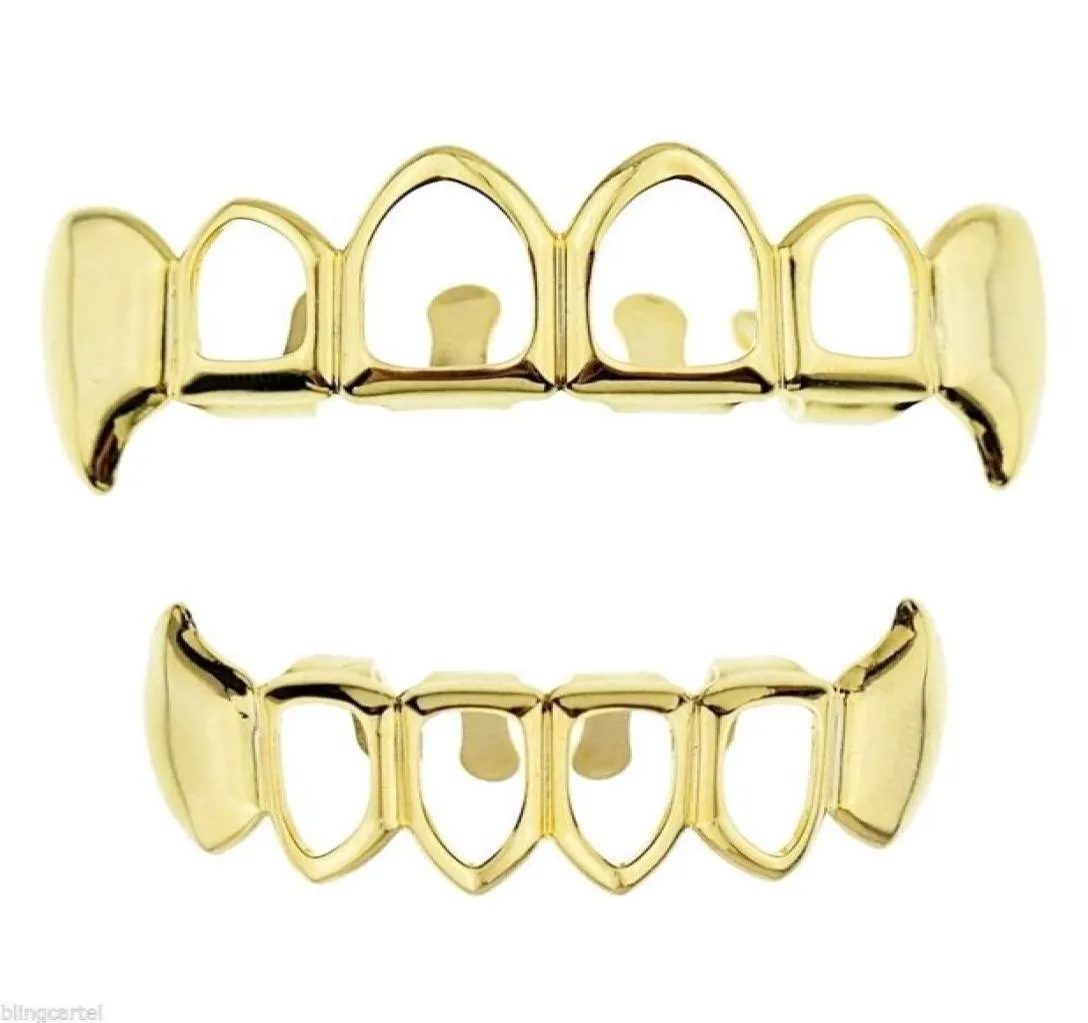 Hip Hop Silver Gold Teeth Grillz Set Men Top Bottom Caps False Hollow Tooth Dental Grills For women Cosplay Party Body Jewelry4366654